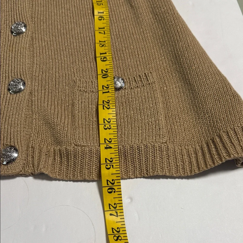 Lauren Ralph Lauren Women's Vintage Tan Cardigan Mercerized Cotton Shawl Collar